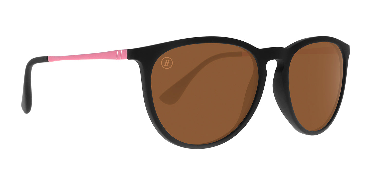 Rose Theater | RX Sunglasses - Matte Black Prescription Round Frame & Pink Mirror Lens RX | $109 US | Blenders Eyewear