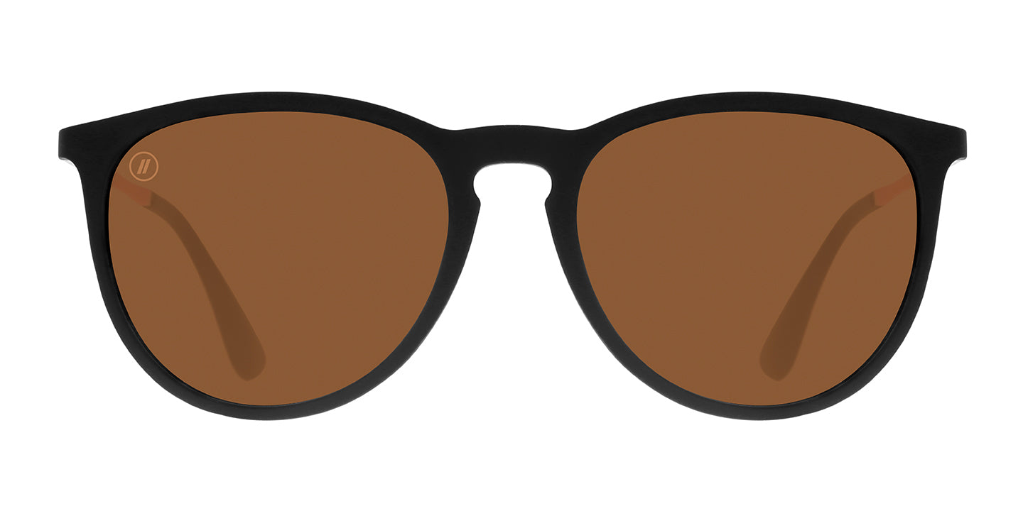 Rose Theater | RX Sunglasses - Matte Black Prescription Round Frame & Pink Mirror Lens RX | $109 US | Blenders Eyewear