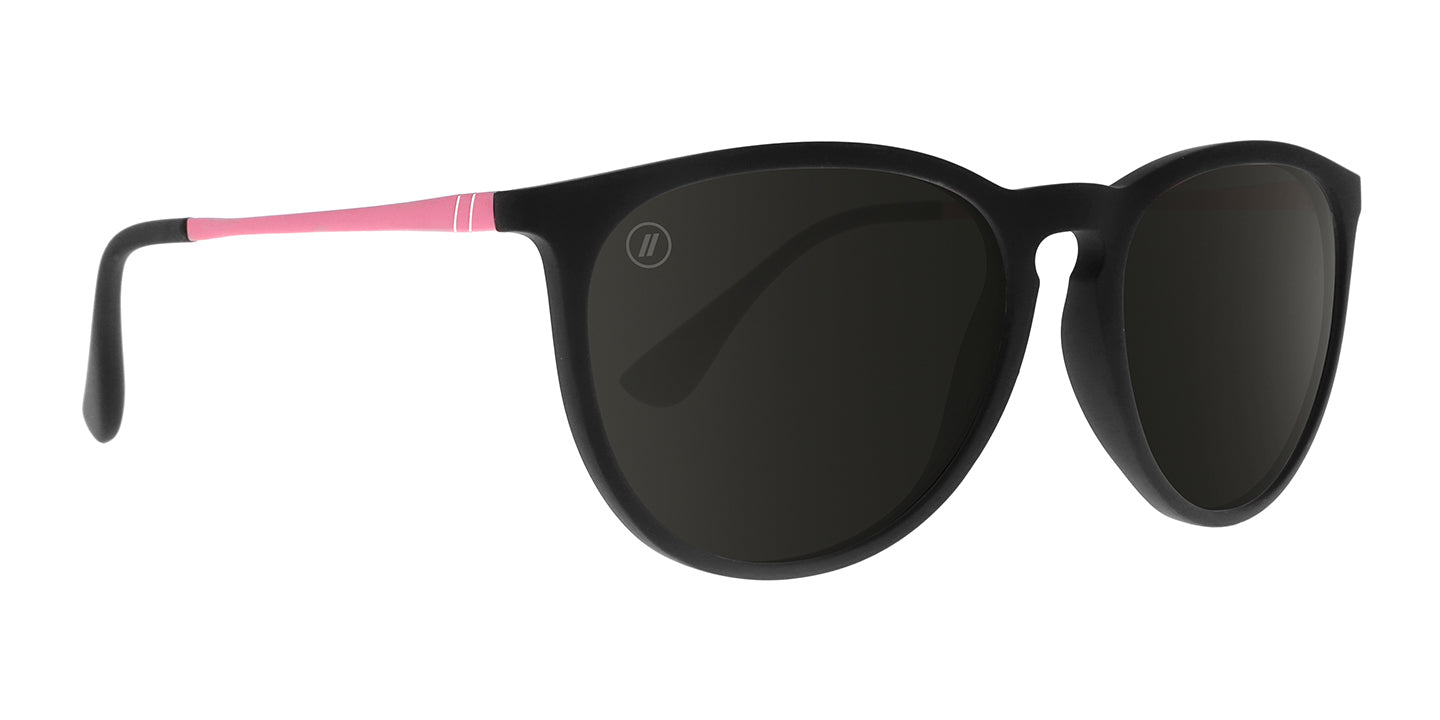 Rose Theater | RX Sunglasses - Matte Black Prescription Round Frame & Pink Mirror Lens RX | $109 US | Blenders Eyewear