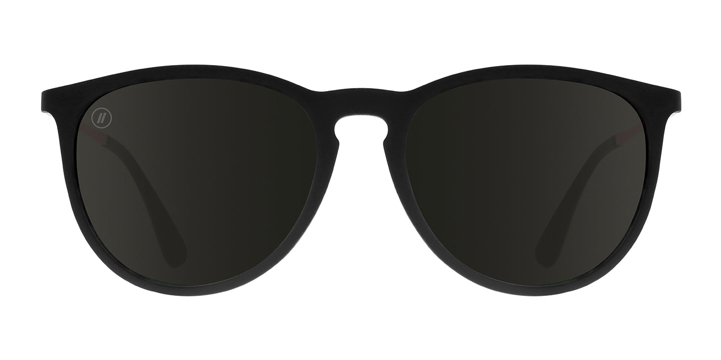 Rose Theater | RX Sunglasses - Matte Black Prescription Round Frame & Pink Mirror Lens RX | $109 US | Blenders Eyewear