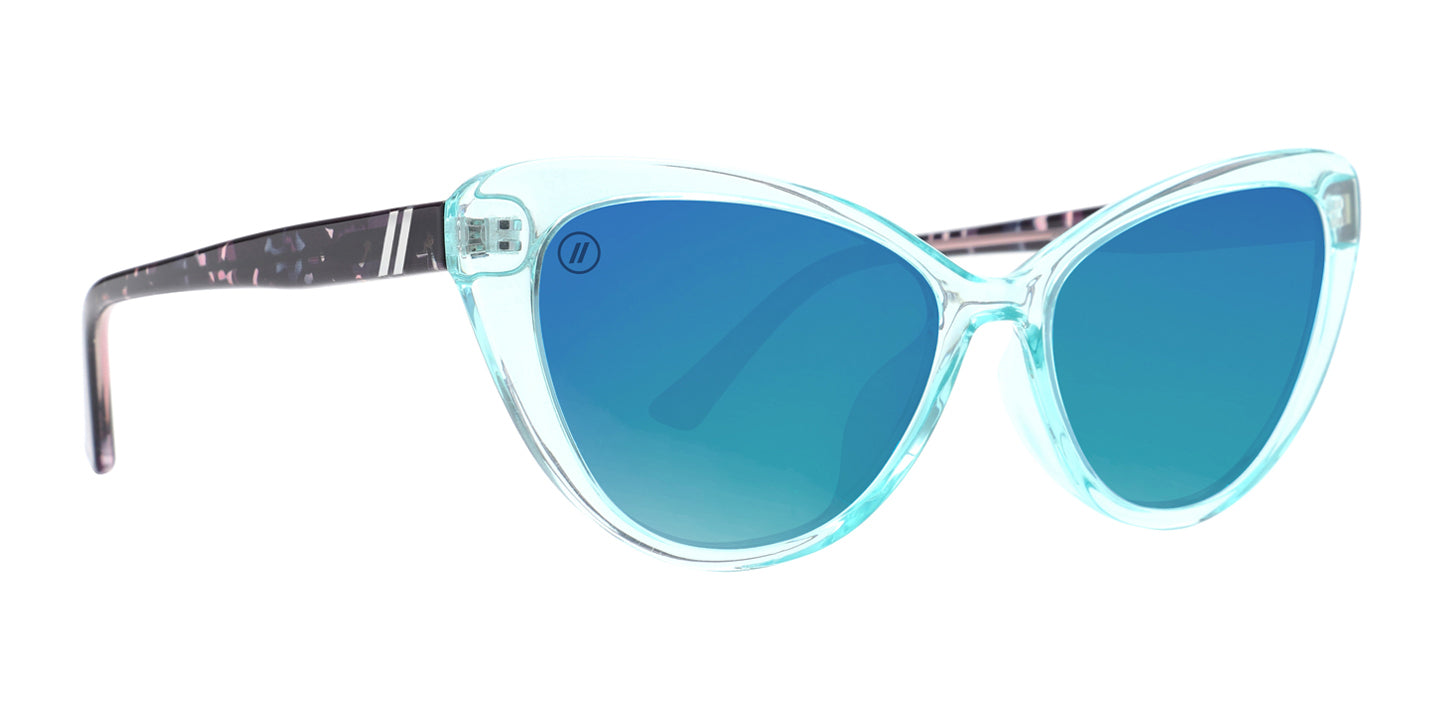Sea Glass Cat Eye Sunglasses - Polarized Blue Mirror Lens With Retro Aruba Blue Frame Sunglasses | $58 US | Blenders Eyewear
