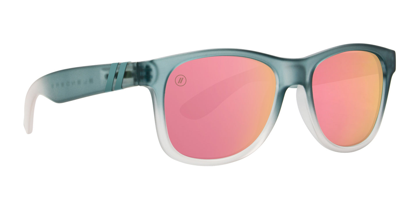 Seaside Charmer Polarized Sunglasses - Round Matte Blue-Green to Clear Fade Lens & Pink Mirror Lens Sunglasses | $48 US | Blenders Eyewear