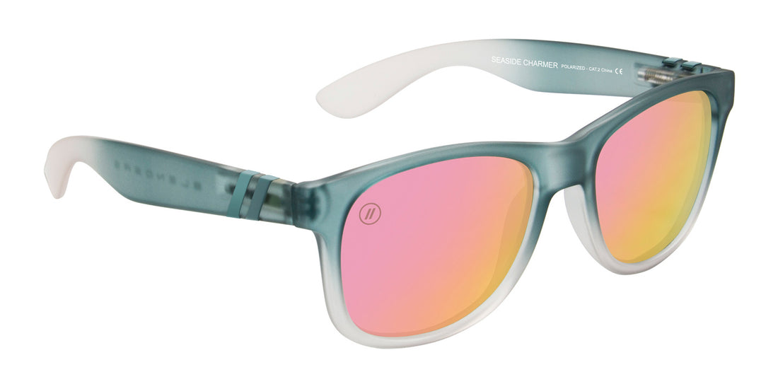 Seaside Charmer Polarized Sunglasses Round Matte BlueGreen to Clear