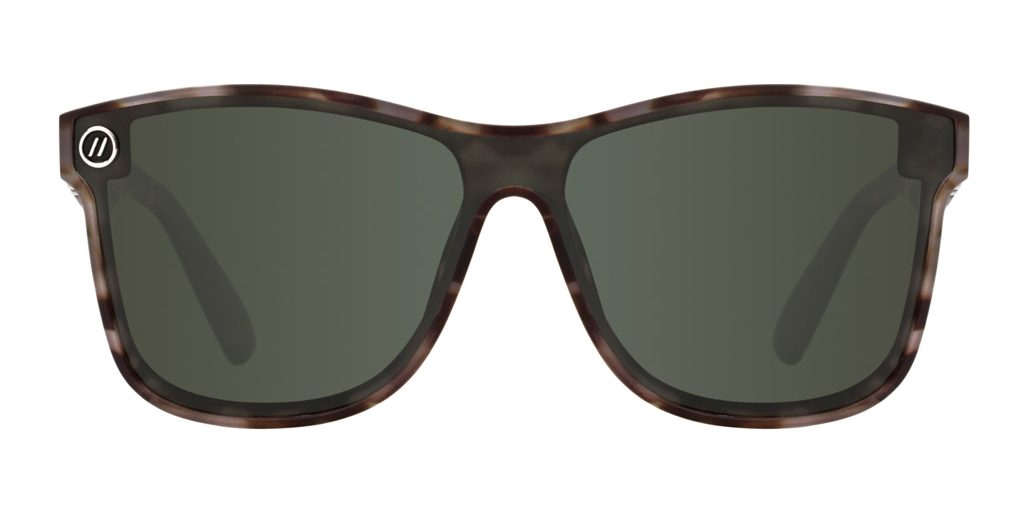 Shadow Rider Polarized Sunglasses - Green Shield Lens & Grey, Green & Black Tortoise Cat Eye Frame
