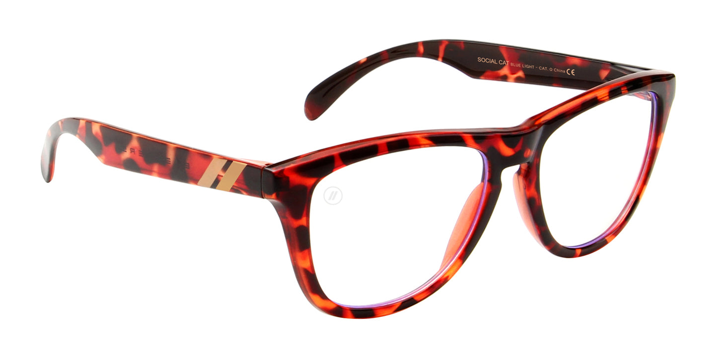 Social Cat Blue Light Glasses - Black, Gold & Red Tortoise Round Frame With Blue Light Blocking Clear Lens Blue Light | $38 US | Blenders Eyewear