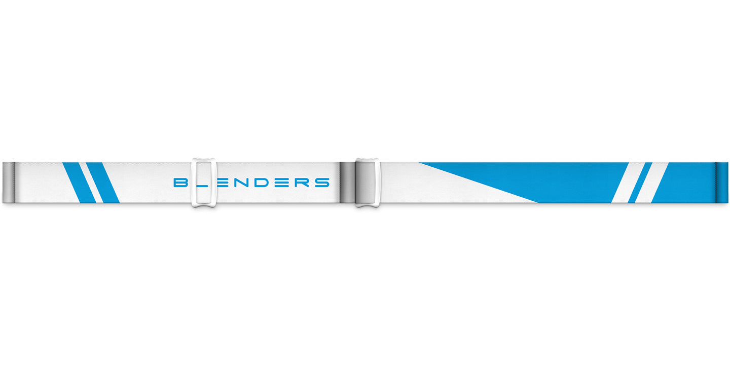 Smooth Arrival | Nebula Snow Goggles - Matte White Frame with Blue & White Strap & Blue Lens Snow Goggles | $120 US | Blenders Eyewear