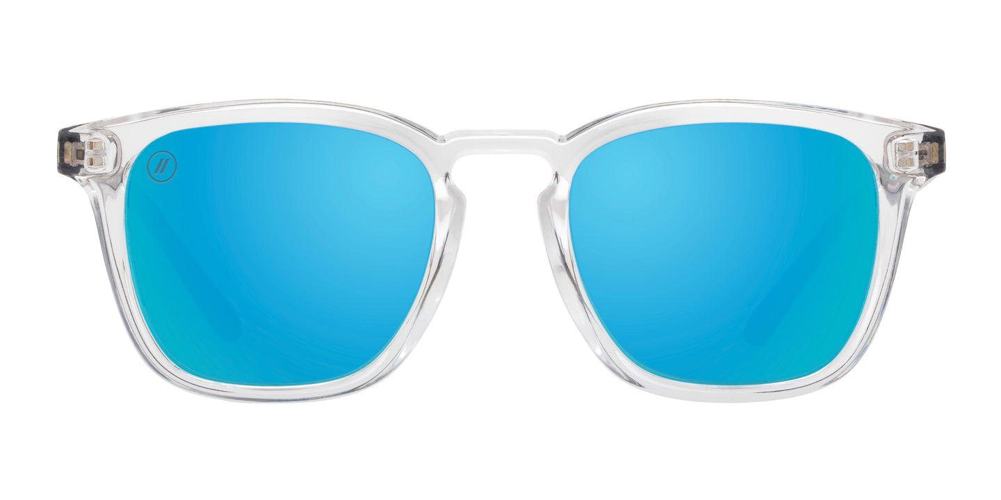 The Yacht Week Sunglasses - Blue Revo Polarized Lenses With Clear, Black, & Pink Frames
