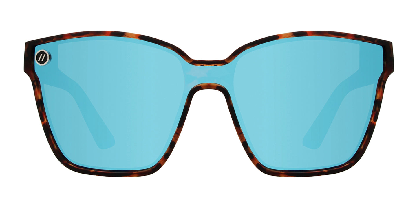 Tiger Beach Polarized Sunglasses - Brown Tortoise Oversized Cat Eye Frame & Light Blue Mirror Single Lens