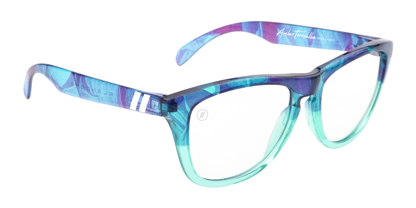 Amber Torrealba Blue Light Blocking Glasses - Clear Lenses With Teal & Floral Frames Blue Light | $38 US | Blenders Eyewear