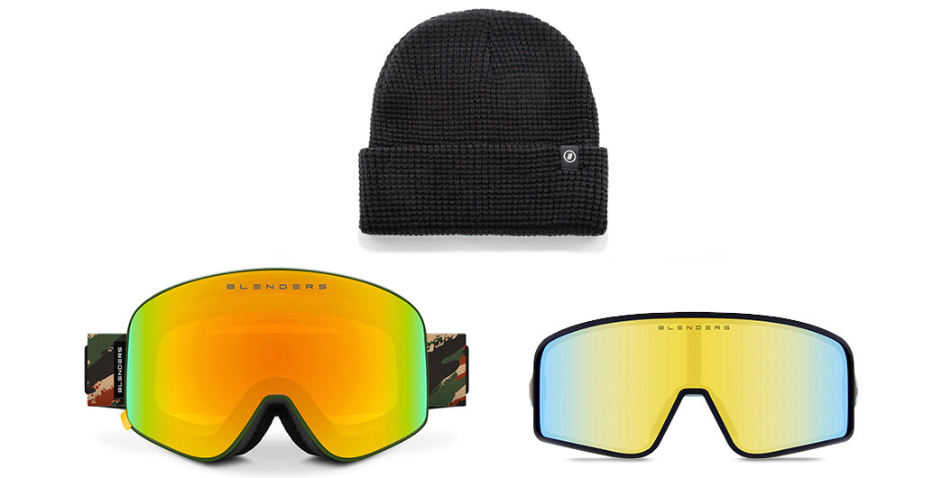 Strike Gold | Powder Pack Ski & Snowboard Gear Accessories - Best Snow Goggles, Sunglasses, & Beanie Package Online Powder Pack | $150 US | Blenders Eyewear